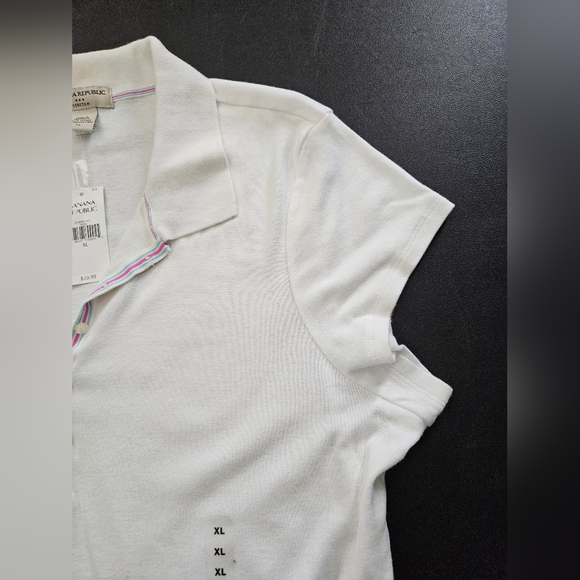 NWT - Banana Republic White Cotton Polo Shirt - Size XL - Picture 3 of 7